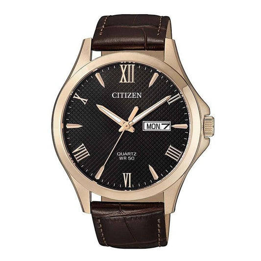 Image of Watches. Productname: Citizen Black Brown Leather Watch BF2023-01H in Watch colour by brand - Citizen