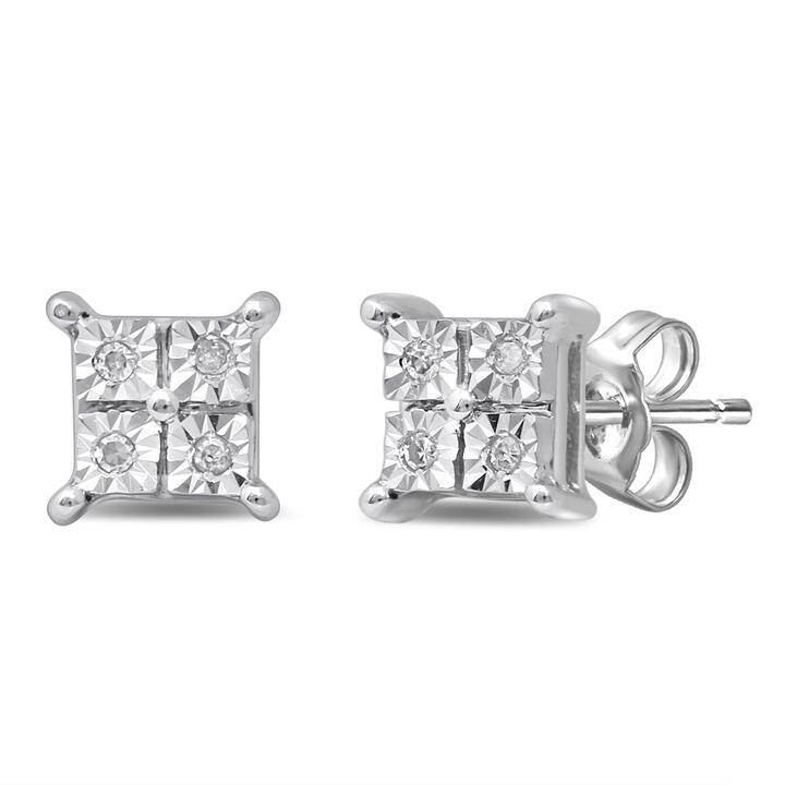 Image of Earrings. Productname: Diamond Illusion Square Look Earrings in 9kt White Gold in Diamond colour by brand - Bevilles