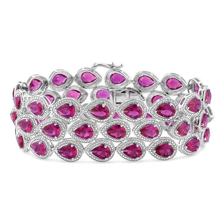 Image of Bracelets. Product name - 18cm Created Ruby Multi-Row Bracelet with 0.10tw of Diamonds in Sterling Silver in colour by brand - Bevilles
