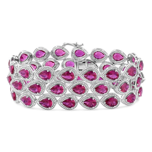 Image of Bracelets. Product name - 18cm Created Ruby Multi-Row Bracelet with 0.10tw of Diamonds in Sterling Silver in colour by brand - Bevilles