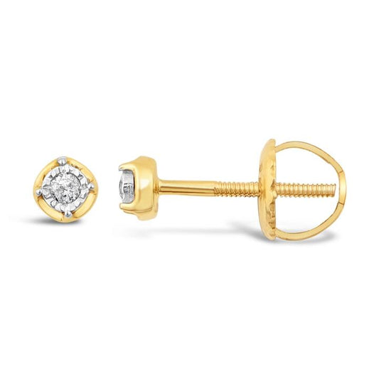Image of Earrings. Product name - Children's Diamond Set Miracle Stud Earrings in 9kt Yellow Gold in colour by brand - Bevilles
