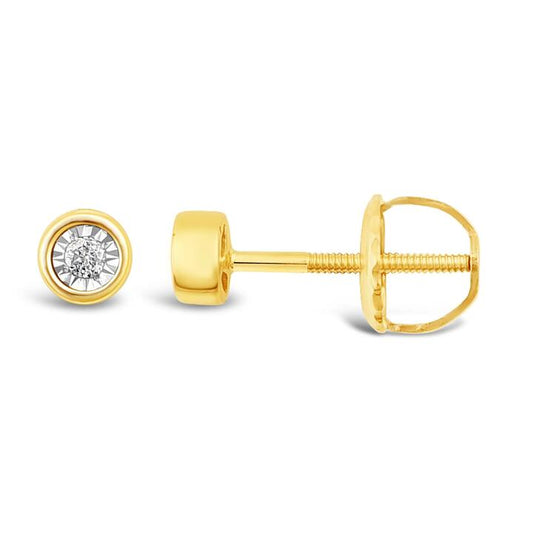 Image of Earrings. Productname: Children's Diamond Bezel 9kt Yellow Gold Earrings in Diamond colour by brand - Bevilles