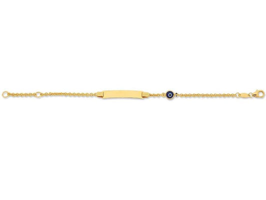Image of Bracelets. Productname: Children's 9kt Yellow Gold Silver Infused Evil Eye ID Bracelet in Gold colour by brand - Bevilles