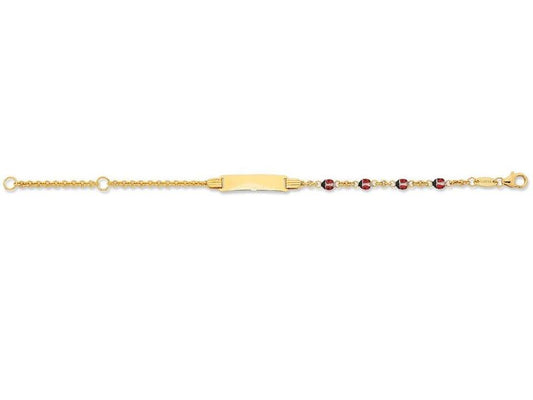 Image of Bracelets. Productname: Children's 9kt Yellow Gold Silver Infused Lady Bug ID Bracelet in Gold colour by brand - Bevilles