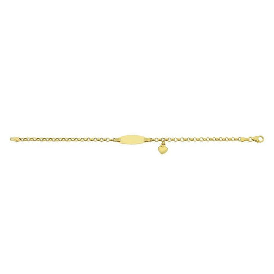 Image of Bracelets. Product name - 16cm Heart Charm I.D. Bracelet in 9kt Yellow Bonded Gold in colour by brand - Bevilles