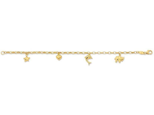 Image of Bracelets. Productname: 16cm Animal Charm Bracelet in 9kt Yellow Bonded Gold in colour by brand - Bevilles