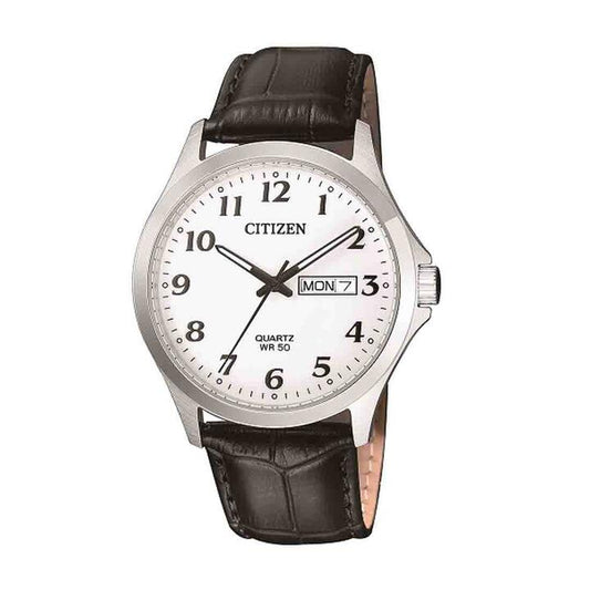 Image of Watches. Productname: Citizen Men's Stainless Steel Black Leather Watch Model BF5000-01A in Watch colour by brand - Citizen