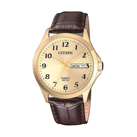Image of Watches. Productname: Citizen Men's Gold Stainless-Steel Brown Leather Watch Model BF5002-05P in Watch colour by brand - Citizen