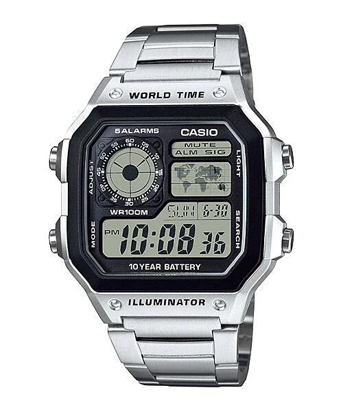 Image of Watches. Productname: Casio World Timer Silver Men's Watch AE1200WHD-1A in Watch colour by brand - Casio