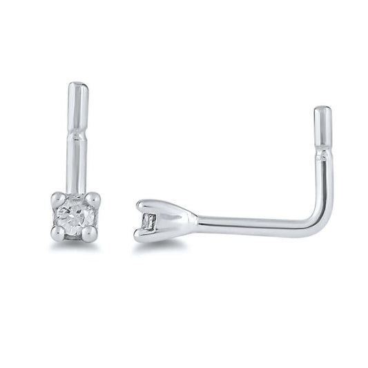 Image of Jewelry. Productname: Diamond Set Nose Ring Pin in Sterling Silver in Diamond colour by brand - Bevilles