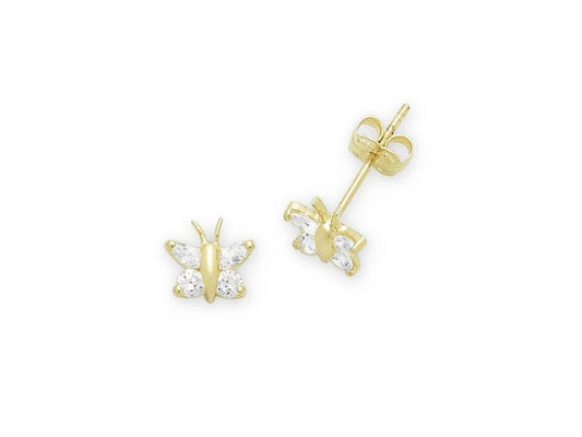 Image of Earrings. Productname: Children's 9kt Yellow Cubic Zirconia Butterfly Stud Earrings in Gold colour by brand - Bevilles