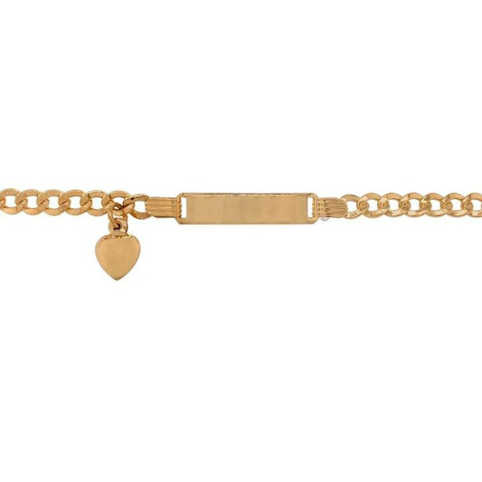 Image of Bracelets. Product name - 15cm Heart Charm Curb I.D. Bracelet in 9kt Yellow Gold in colour by brand - Bevilles