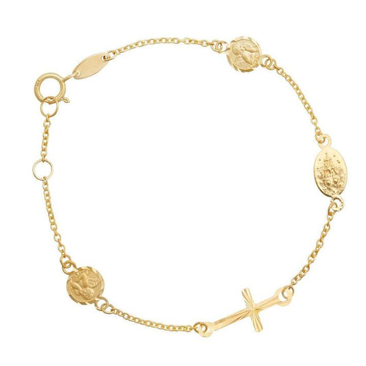 Image of Bracelets. Productname: Children's Madonna Cherub Cross Bracelet in 9kt Yellow Gold in Gold colour by brand - Bevilles