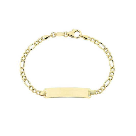 Image of Bracelets. Product name - 16cm Figaro I.D. Bracelet in 9kt Yellow Bonded Gold in colour by brand - Bevilles