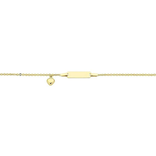 Image of Bracelets. Product name - 14.5cm Heart Charm Cable I.D. Bracelet in 9kt Yellow Bonded Gold in colour by brand - Bevilles