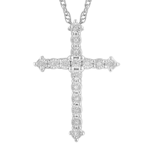 Image of Necklaces. Productname: 45cm Diamond Set Cross Necklace in Sterling Silver. in Diamond colour by brand - Bevilles