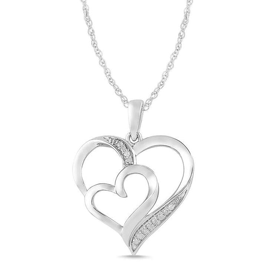 Image of Necklaces. Productname: 46cm Diamond Double Heart Necklace in Sterling Silver in Diamond colour by brand - Bevilles