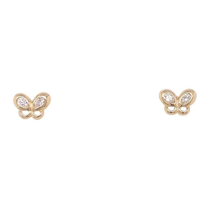 Image of Earrings. Productname: Children's 9kt Yellow Gold Cubic Zirconia Butterfly Stud Earrings in Gold colour by brand - Bevilles