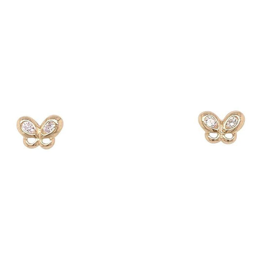 Image of Earrings. Productname: Cubic Zirconia Butterfly Stud Earrings in 9kt Yellow Gold in Gold colour by brand - Bevilles