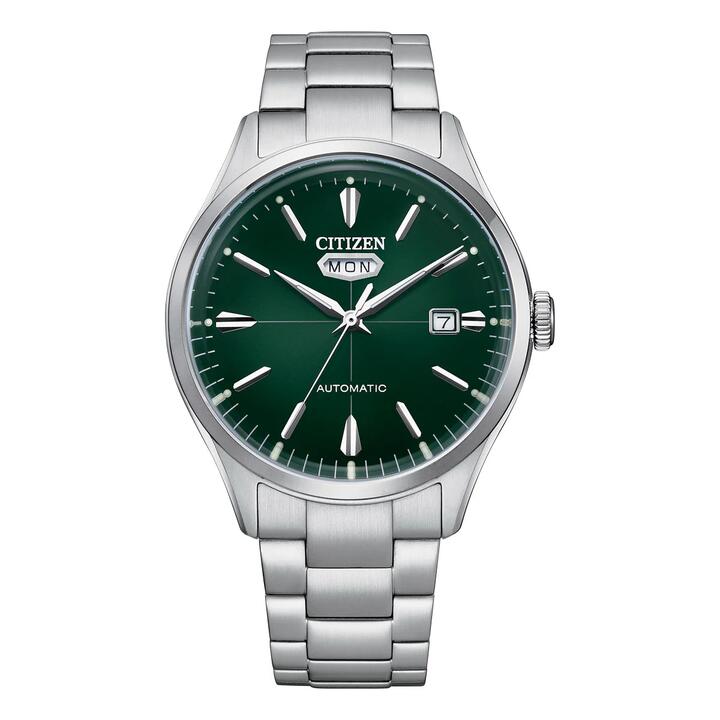 Image of a model wearing Dress. Productname: Citizen Dress Automatic Men's Green Watch NH8391-51X in Watch colour by brand - Citizen