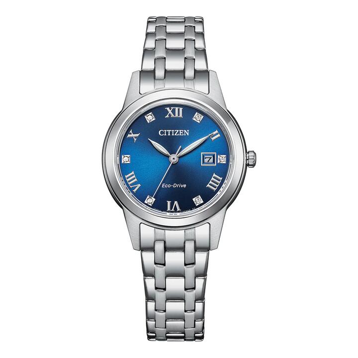 Image of Watches. Productname: Citizen Blue and Silver Women's Watch FE1240-81L in Watch colour by brand - Citizen