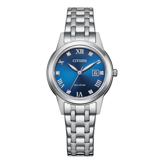 Image of Watches. Productname: Citizen Blue and Silver Women's Watch FE1240-81L in Watch colour by brand - Citizen