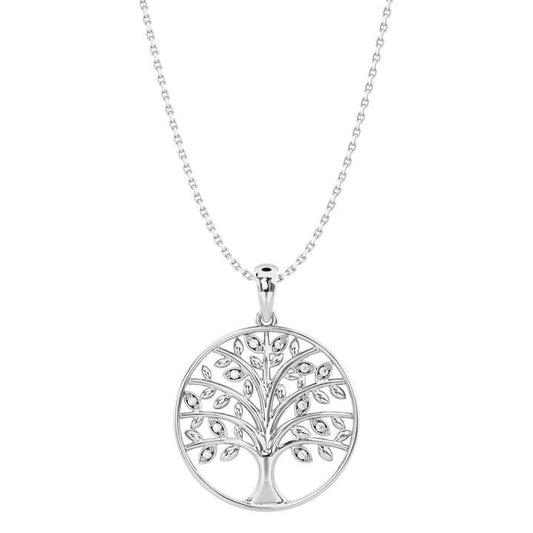 Image of Necklaces. Productname: Diamond Set Tree of Life Necklace in Sterling Silver in Diamond colour by brand - Bevilles