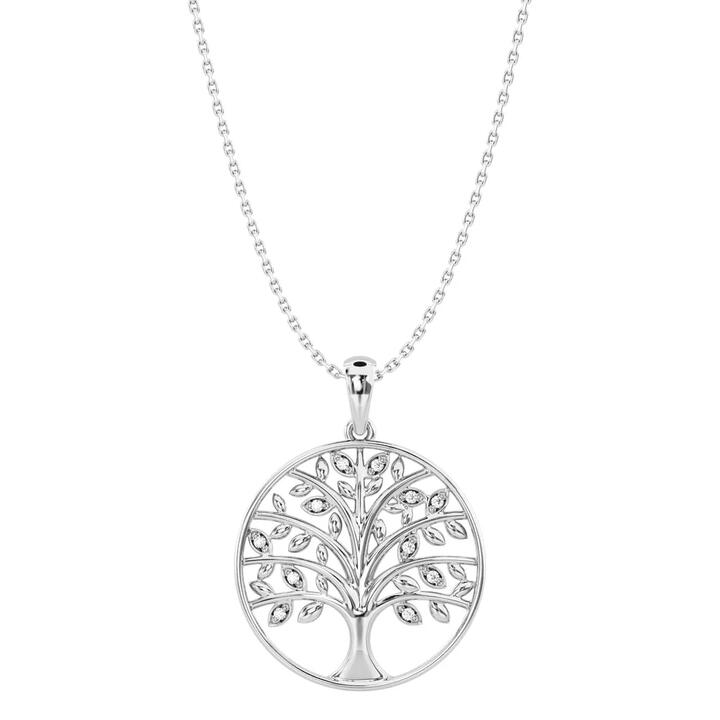 Image of Necklaces. Productname: 45cm Diamond Set Tree of Life Necklace in Sterling Silver in Diamond colour by brand - Bevilles