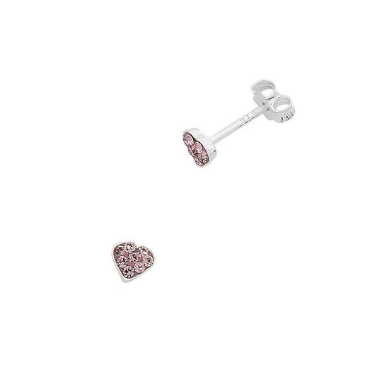 Image of Earrings. Productname: Children's Sterling Silver Pink Crystal Heart Stud Earrings in colour by brand - Bevilles