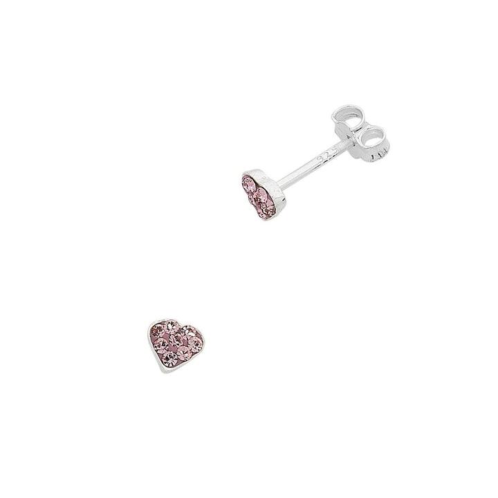 Image of Earrings. Product name - Children's Sterling Silver Pink Crystal Heart Stud Earrings in colour by brand - Bevilles