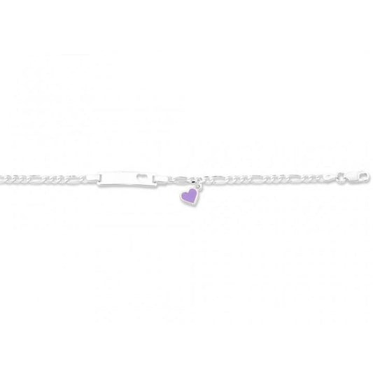 Image of Bracelets. Product name - 16cm Children's Heart ID Figaro Bracelet in Sterling Silver Purple in colour by brand - Bevilles