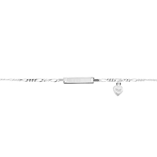 Image of Bracelets. Product name - 15cm Children's Puff Heart ID Figaro Bracelet in Sterling Silver in colour by brand - Bevilles