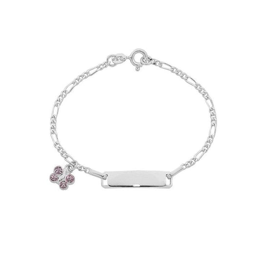 Image of Bracelets. Product name - 15cm Children's Butterfly Charm ID Figaro Bracelet in Sterling Silver in colour by brand - Bevilles