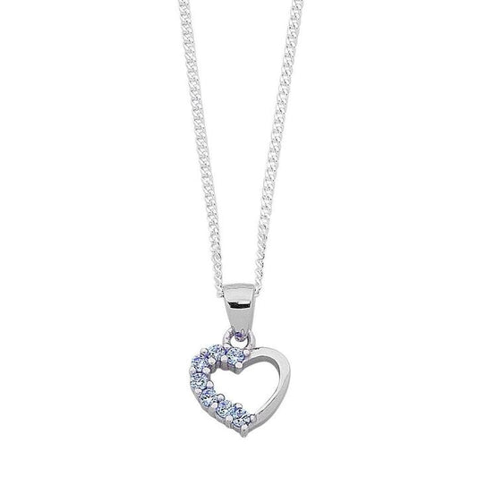 Image of Necklaces. Productname: 40cm Children's Light Blue Cubic Zirconia Heart Necklace in Sterling Silver in Silver colour by brand - Bevilles