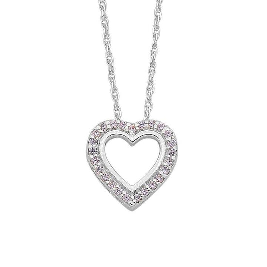 Image of Necklaces. Productname: 45cm Children's Sterling Silver Open Heart Pink Cubic Zirconia Necklace in Silver colour by brand - Bevilles