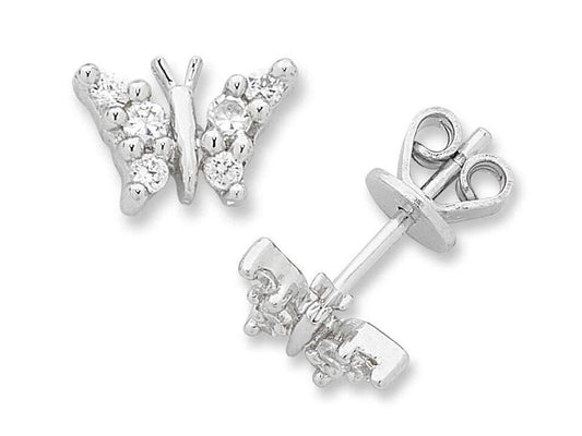 Image of Earrings. Product name - Children's Sterling Silver Butterfly Earrings in colour by brand - Bevilles