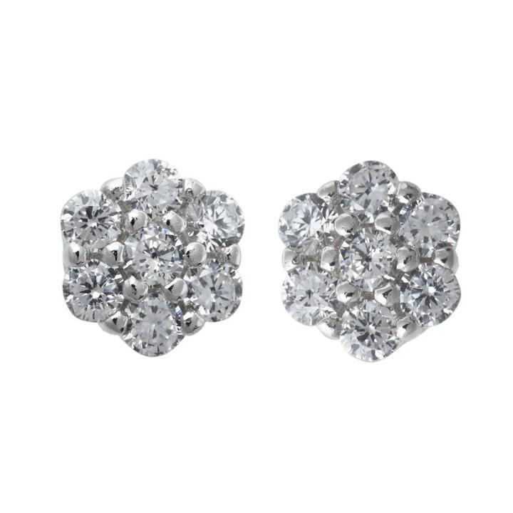 Image of Earrings. Productname: Children's Flower Cubic Zirconia Stud Earrings in Silver colour by brand - Bevilles