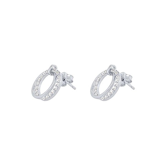 Image of Earrings. Productname: 14mm Double Open Circle Stud Earrings with Cubic Zirconia in Sterling Silver in Silver colour by brand - Bevilles