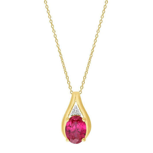 Image of Necklaces. Productname: Created Ruby & Diamond Set Necklace in 9kt Yellow Gold in Diamond colour by brand - Bevilles