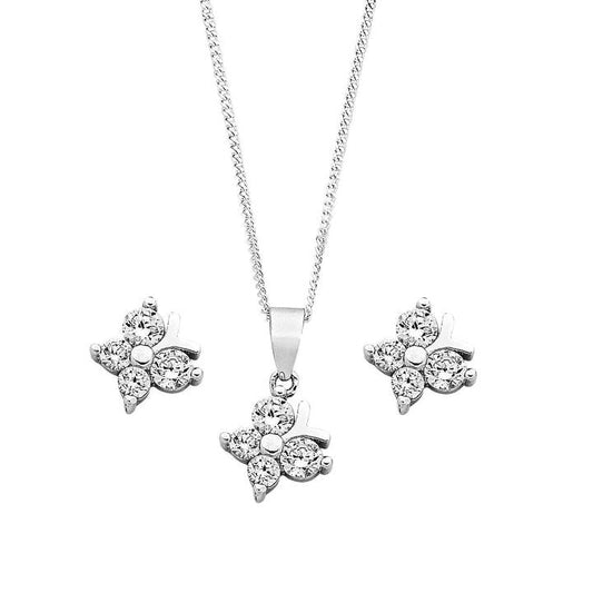Image of Earrings. Productname: Children's Sterling Silver Butterfly Necklace & Earring Set in Silver colour by brand - Bevilles