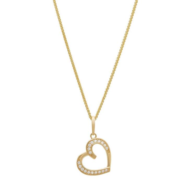 Image of Charms. Productname: Cubic Zirconia Floating Heart Pendant Necklace in 9kt Yellow Gold in Gold colour by brand - Bevilles