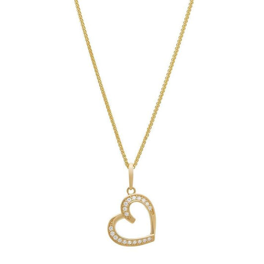 Image of Charms. Productname: Cubic Zirconia Floating Heart Pendant Necklace in 9kt Yellow Gold in Gold colour by brand - Bevilles