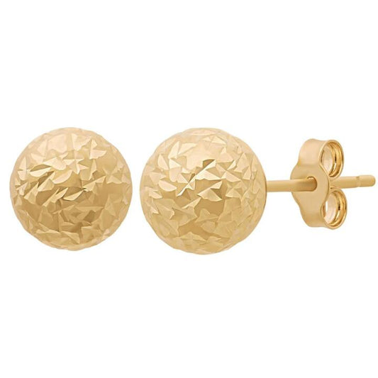 Image of Earrings. Productname: 7mm Diamond Cut Ball Stud Earrings in 9kt Yellow Gold in Gold colour by brand - Bevilles