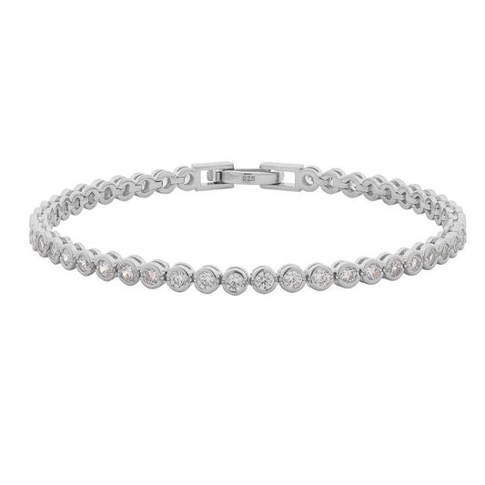 Image of Bracelets. Productname: 2.5mm Cubic Zirconia Bevel Set Tennis Bracelet in Sterling Silver in Silver colour by brand - Bevilles