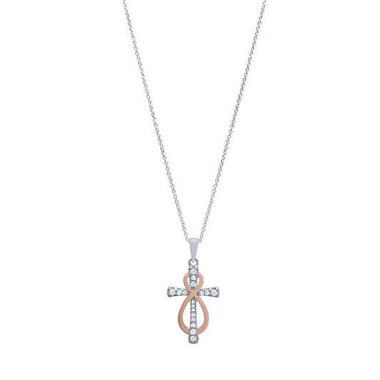 Image of Necklaces. Productname: 45cm Cross & Infinity Necklace in Sterling Silver in Silver colour by brand - Bevilles