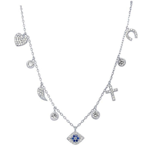 Image of Charms. Productname: 40cm Multi Charm Choker Necklace in Sterling Silver in colour by brand - Bevilles