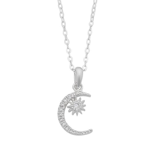 Image of Necklaces. Productname: 45cm Cubic Zirconia Moon and Sun Necklace in Sterling Silver in Silver colour by brand - Bevilles