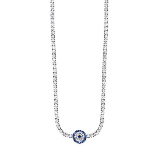 Image of Necklaces. Productname: 35cm Evil Eye Tennis Necklace with Cubic Zirconia in Sterling Silver in Silver colour by brand - Bevilles