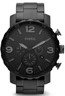 Image of Watches. Product name - Fossil Chronograph Nate Black Watch JR140 in colour by brand - Fossil