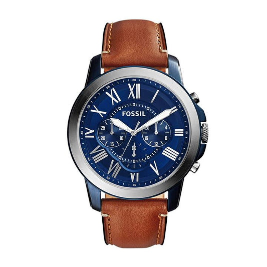 Image of Watches. Productname: Fossil Grant Chronograph Brown Leather Watch in Watch colour by brand - Fossil